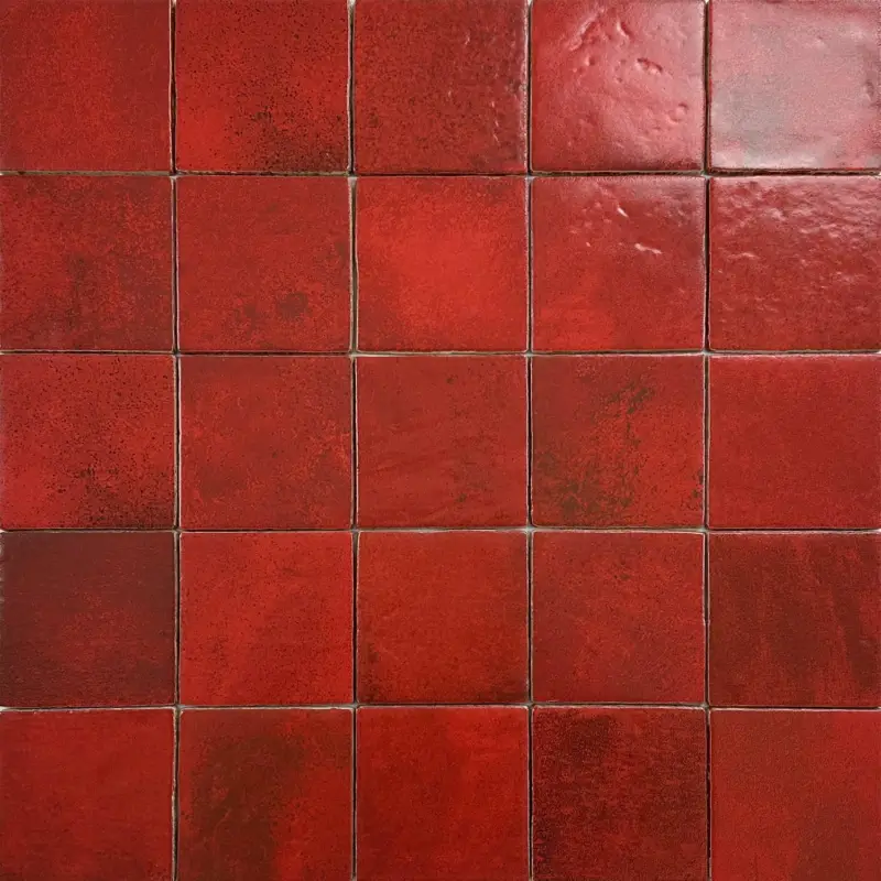 Wandtegel Menorca volcano rood glans vintage craquele 10×10 Nu Kopen