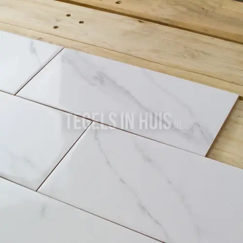 Direct Verzonden Wandtegel 10x20cm vlak marmer carrara bianco glans
