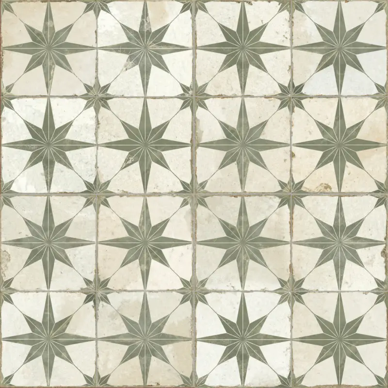 Vintage Vloertegel – Wandtegel FS Star S Sage groen 45x45cm 4 in 1 R9 Nieuw