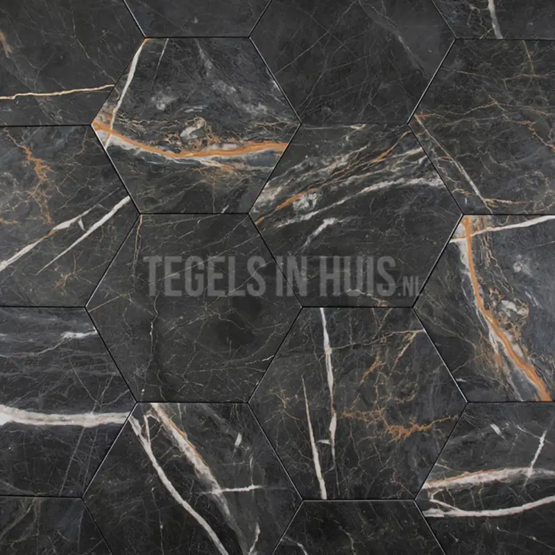Hete Deal Vloertegel – Wandtegel Hexagon marmer marquina zwart 20×24 R9