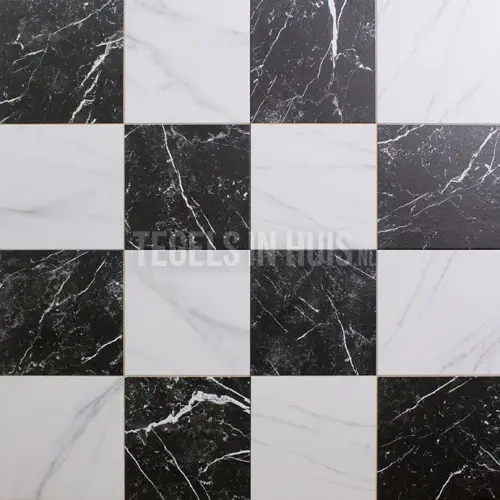 Hete Deal Vloertegel – Wandtegel Ruzzini chess zwart wit 45×45 cm ( 4 in 1 tegel ) vintage R9
