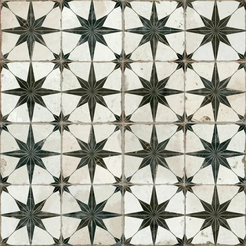 Gecertificeerd Vintage Vloertegel – Wandtegel FS Star N zwart 45x45cm 4 in 1 R9