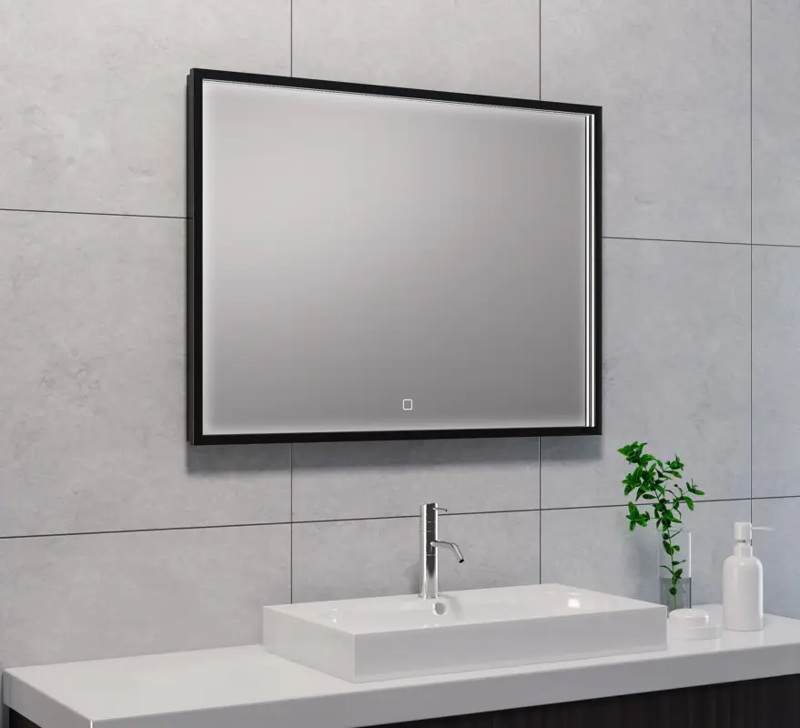 Snelle Levering Avi spiegel rechthoek met LED, dimbaar en spiegelverwarming 80 x 60 cm mat zwart