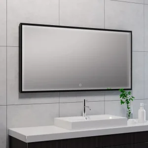 Aanbieding Avi spiegel rechthoek met LED, dimbaar en spiegelverwarming 120 x 60 cm mat zwart