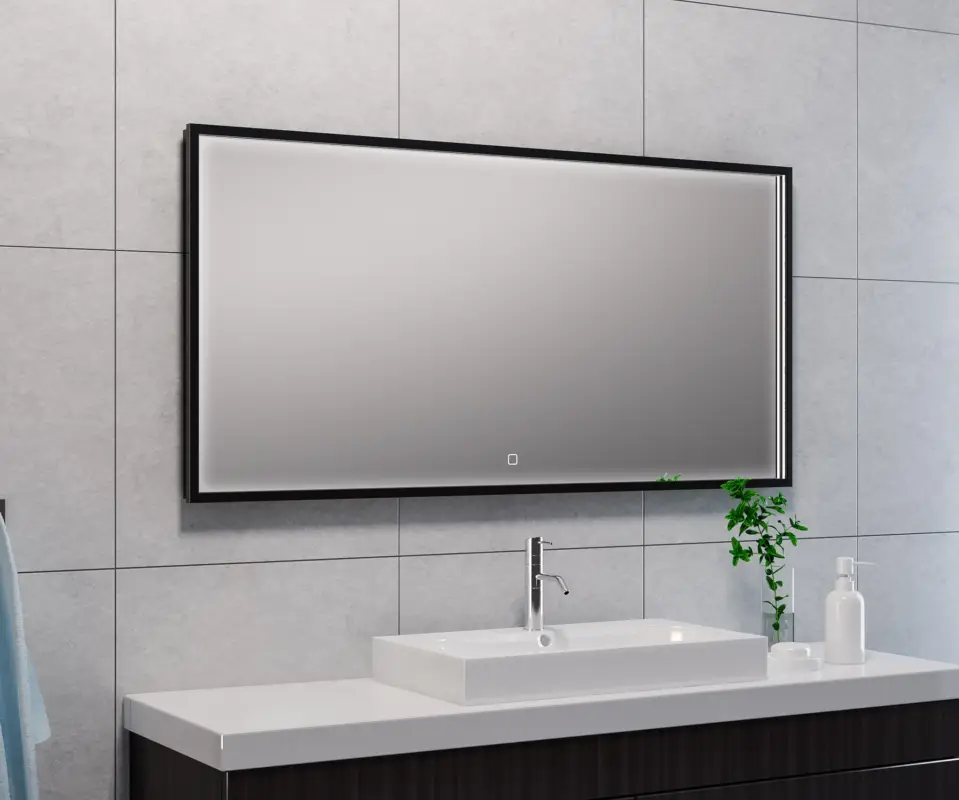 Aanbieding Avi spiegel rechthoek met LED, dimbaar en spiegelverwarming 120 x 60 cm mat zwart