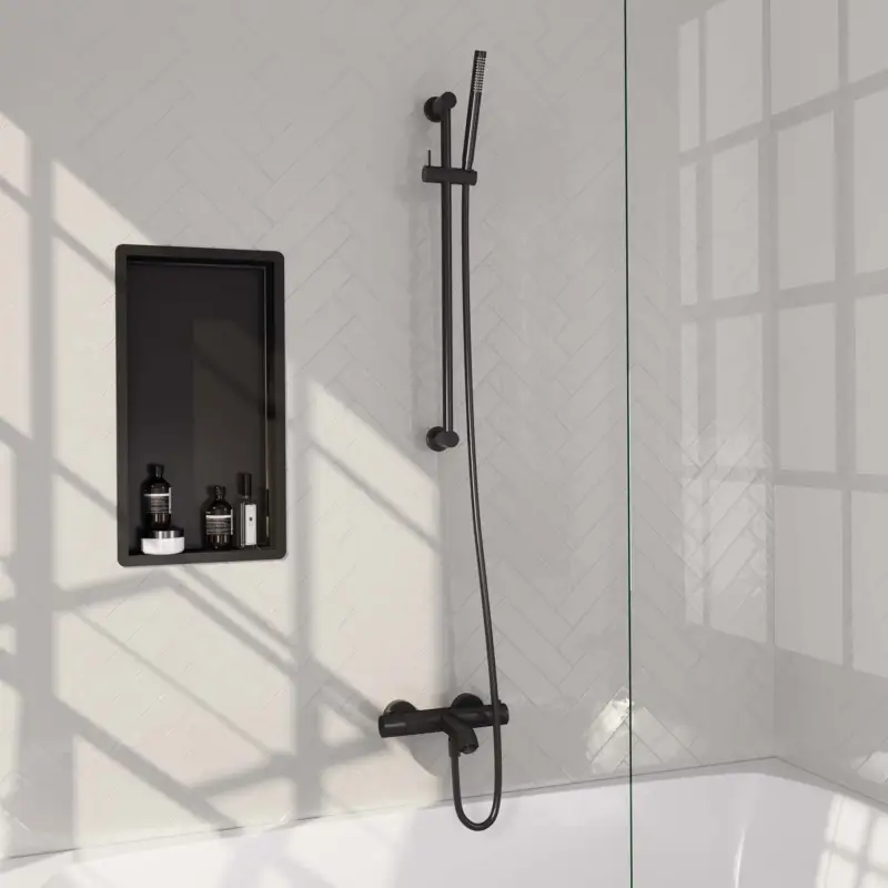 Black Carving thermostaatkraan SET 01 mat zwart met glijstang, handdouche en doucheslang Aanbieding