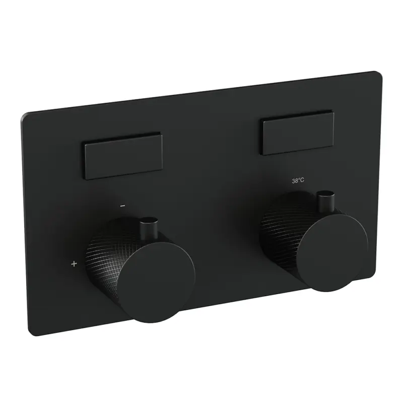 Zwarte thermostatische regendouche set met drukknoppen, 20 cm douchekop en geïntegreerde glijstang Actieprijs