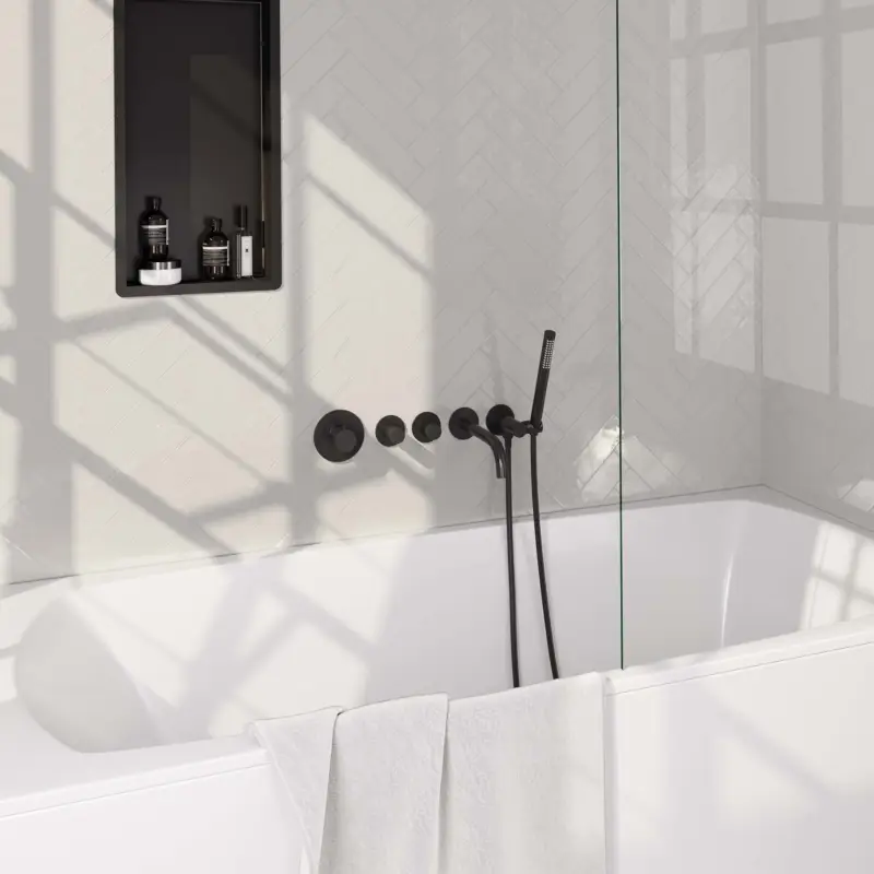 Premium Black Carving thermostatische inbouw badkraan SET met uitloop en handdouche - Mat zwarte afwerking