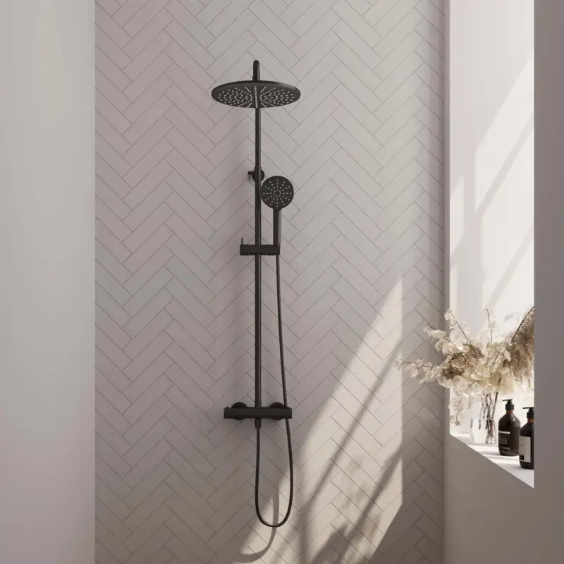 Mat zwarte thermostatische regendouche set met 30 cm douchekop Superprijs