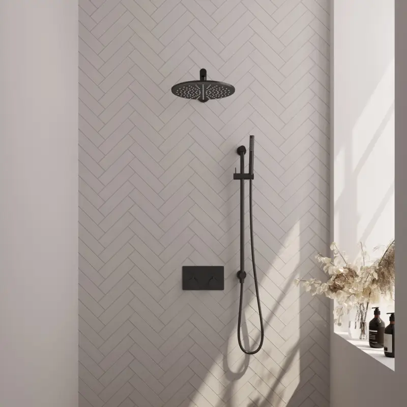 Shop Nu Thermostatische inbouw regendouche SET 62, mat zwart, met drukknoppen en 30 cm douchekop