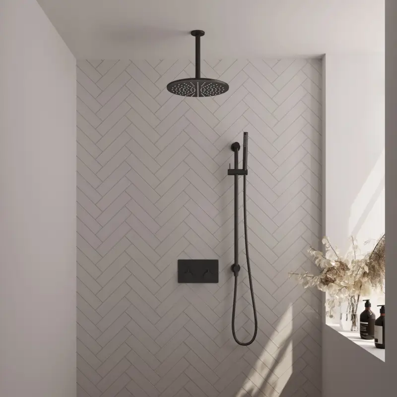 Direct Beschikbaar Black Edition thermostatische inbouw regendouche SET 66 - Mat zwart - Met drukknoppen