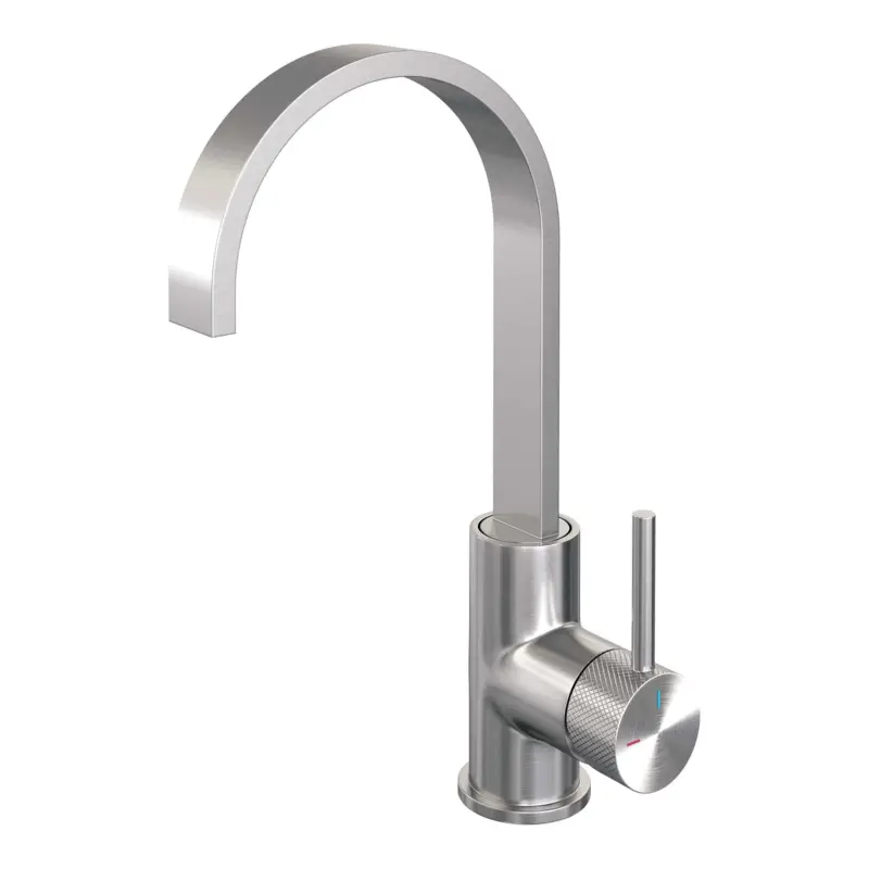 Brushed Carving hoge opbouw wastafelmengkraan met draaibare platte uitloop - RVS geborsteld PVD. Flitsaanbieding