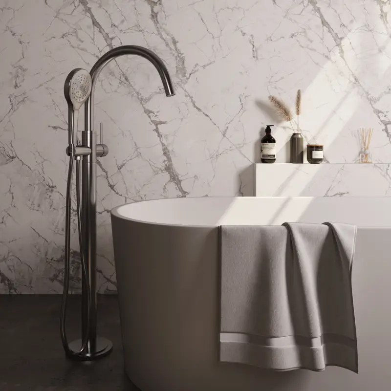Brushed Carving vrijstaande badmengkraan SET met 3-standen handdouche - RVS geborsteld PVD Gratis Retour