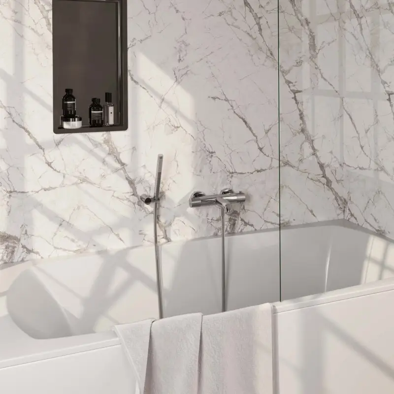 Aanbieding Chrome Carving opbouw thermostaatkraanset met wandhouder en handdouche (SET 03)