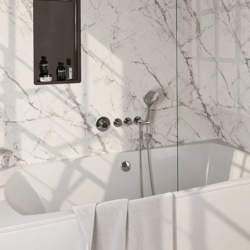 Chrome Carving thermostatische inbouw badkraan SET 02 met badvulcombinatie en handdouche Exclusieve Aanbieding