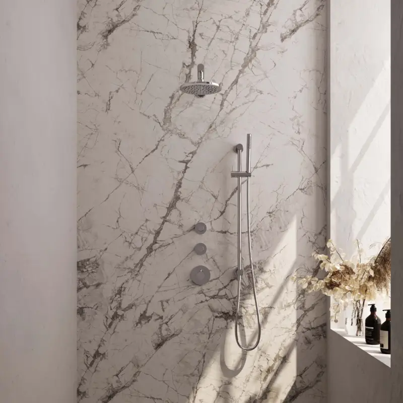 Chrome Carving thermostatische inbouw regendouche set 13 met 20 cm douchekop en handdouche Op = Op