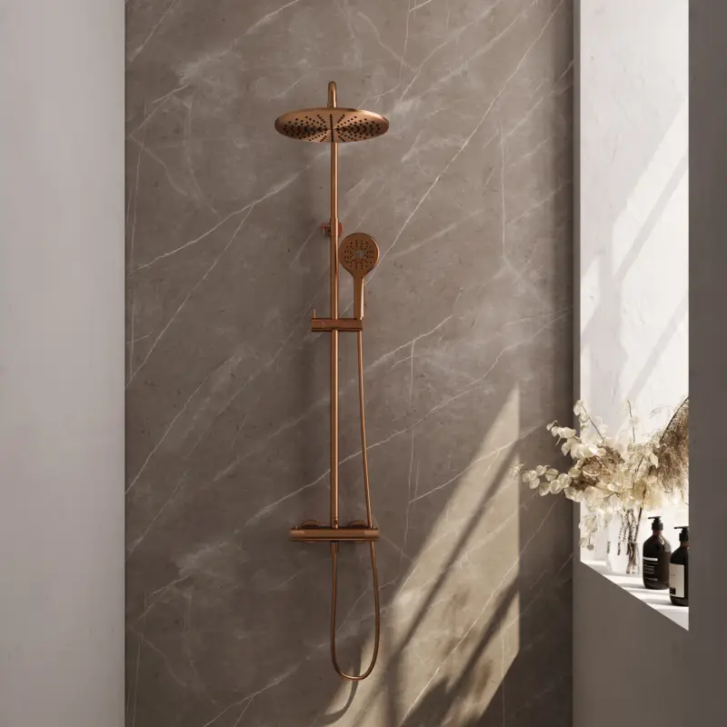 Veilige Betaling Copper Carving thermostatische regendouche SET 04 - koper geborsteld PVD