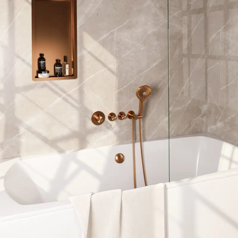 Copper Edition thermostatische inbouw badkraan SET 02 - koper geborsteld PVD Meest Verkocht