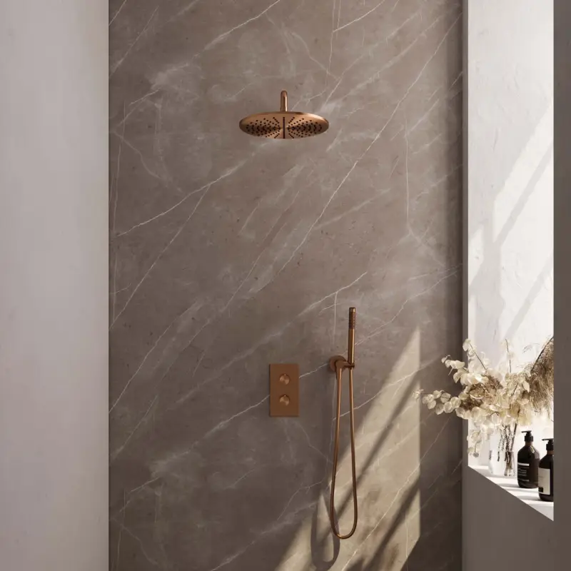 Copper Edition thermostatische inbouw regendouche set met 3-weg omstelling en koper geborsteld PVD afwerking Goedkoop