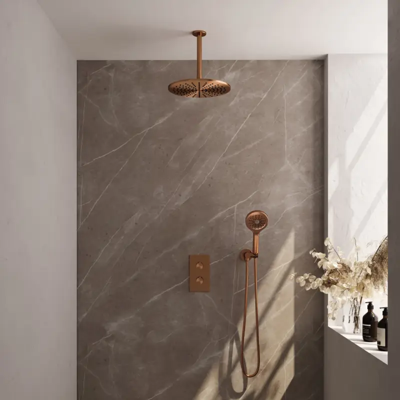 Gratis Retour Koperen thermostatische inbouw regendouche set met 3-weg omstelling en diverse accessoires