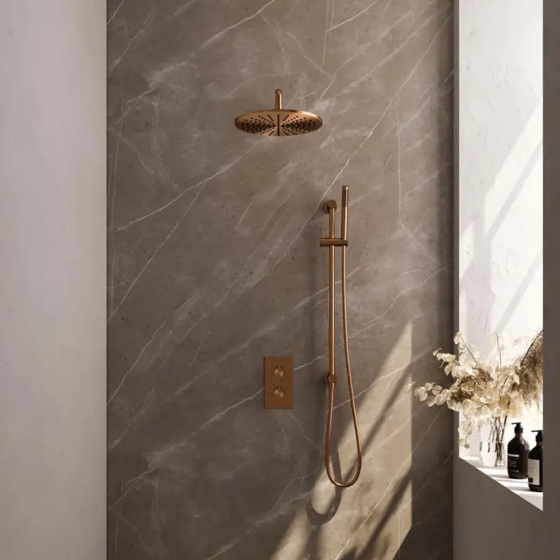 Hete Deal Copper Edition thermostatische regendouche SET 40 met handdouche en glijstang, koper geborsteld PVD