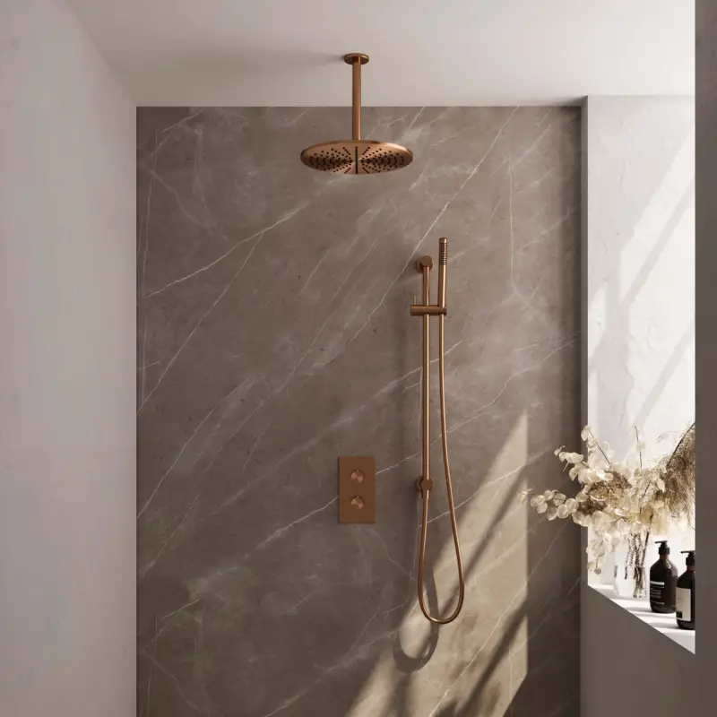 Koop Online Copper Edition thermostatische inbouw regendouche 3-weg omstelling set 42, koper geborsteld PVD