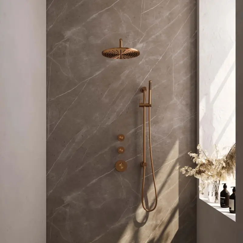 Copper Edition Thermostatische Inbouw Regendouche SET 16 met Koperen PVD Afwerking Merkproduct