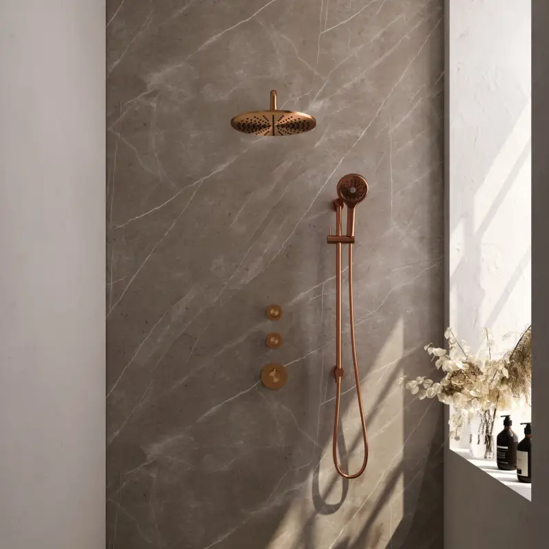 Copper Edition thermostatische regendouche SET met 30 cm douchekop en handdouche - koper geborsteld Koop Online