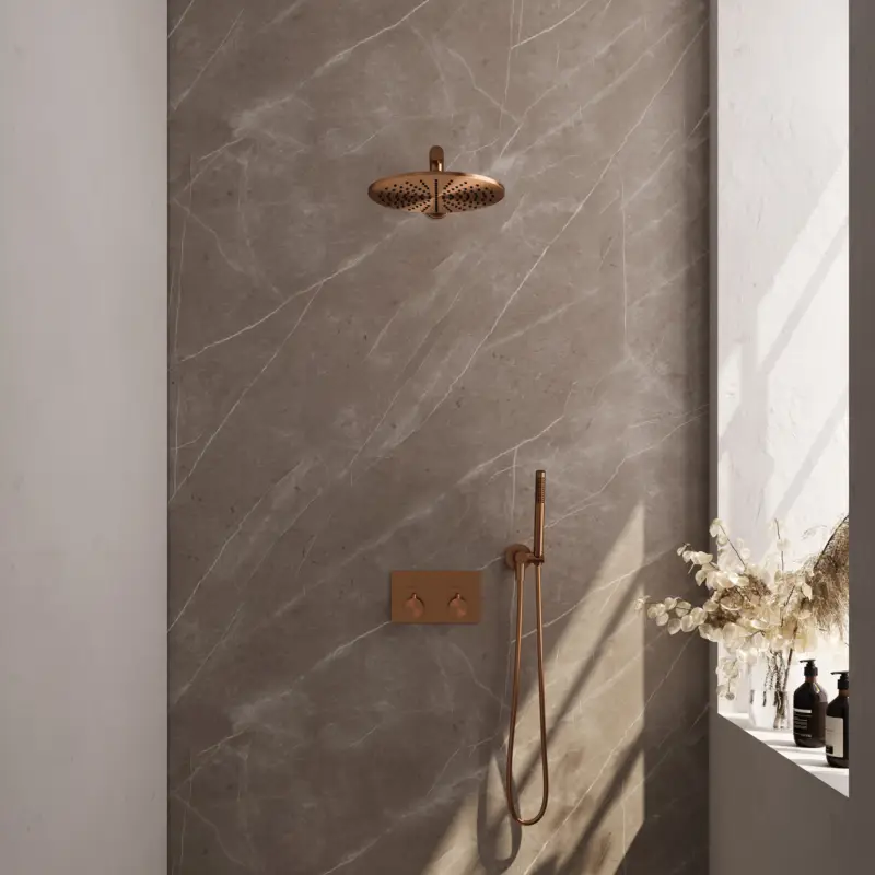 Hete Deal Copper Edition inbouw regendouche met drukknoppen SET 50 incl. 30 cm douchekop