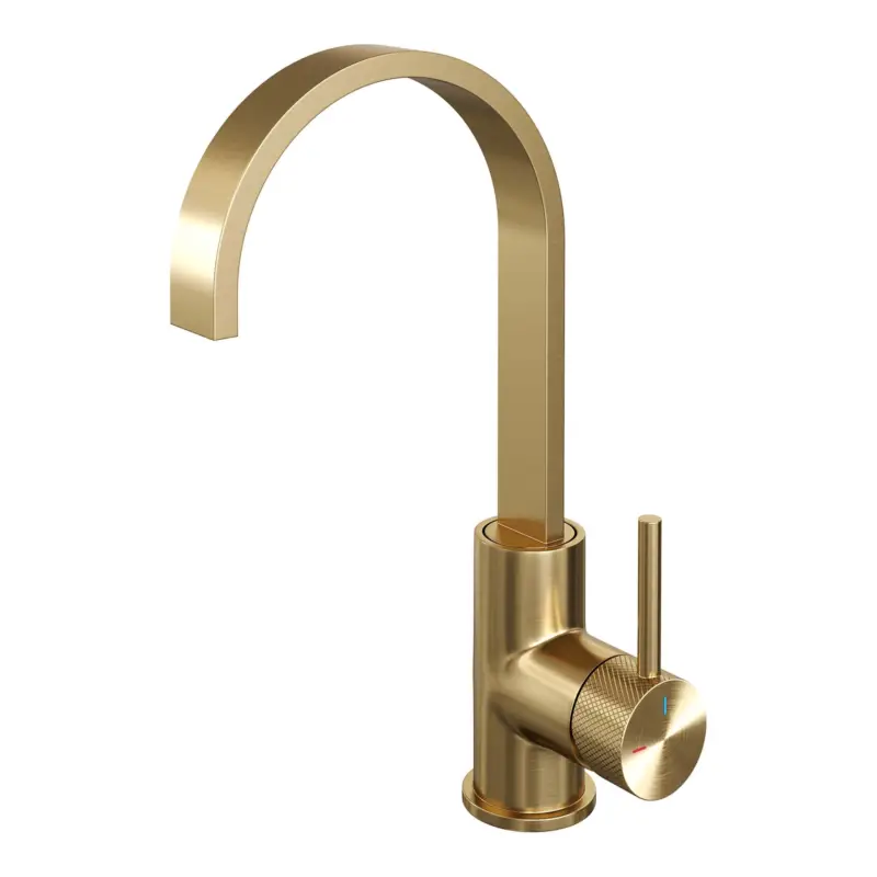 Gold Carving hoge opbouw wastafelmengkraan met draaibare platte uitloop, goud geborsteld PVD Snelle Levering