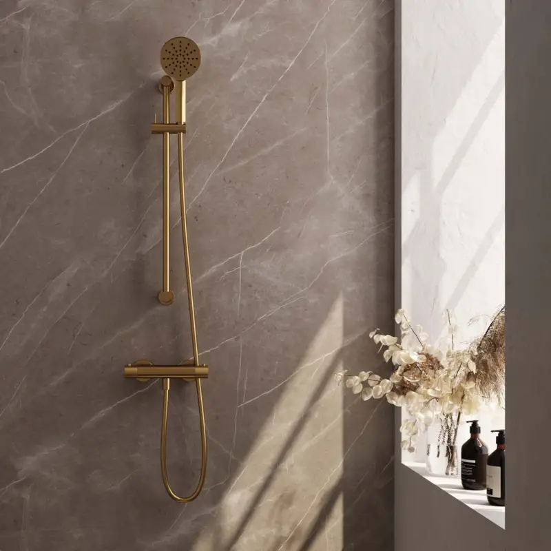 Gold Carving opbouw douche thermostaatkraan SET 02 - goud geborsteld PVD Bestel Nu