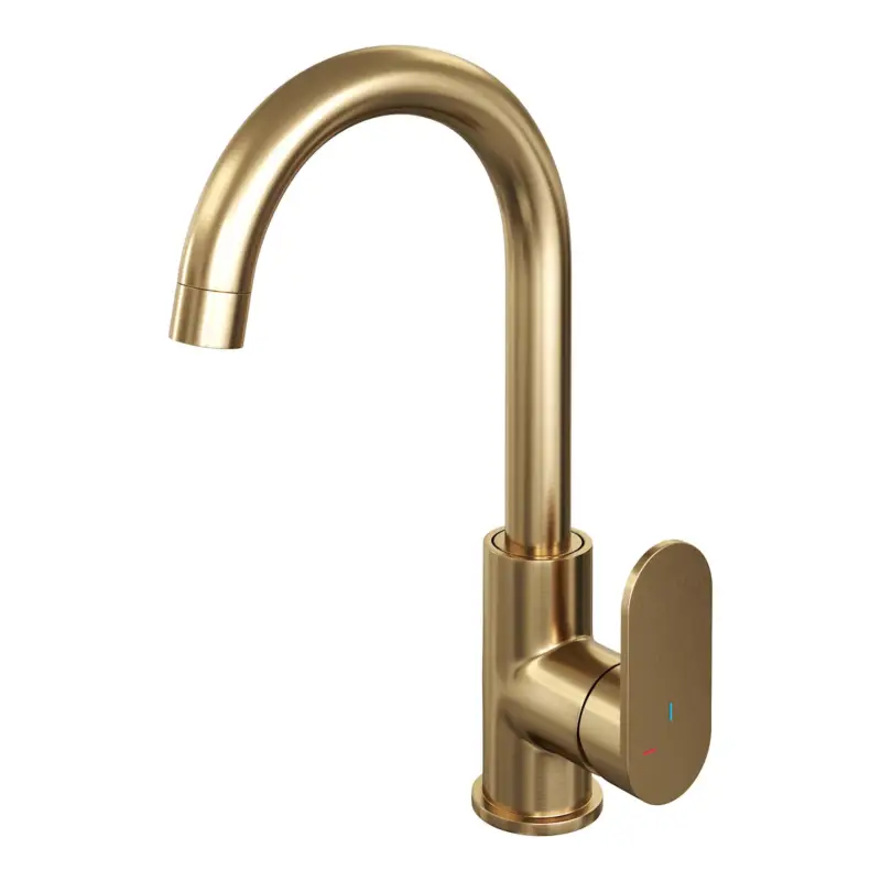 Express Levering Gold Edition hoge opbouw wastafelmengkraan met draaibare ronde uitloop - goud geborsteld