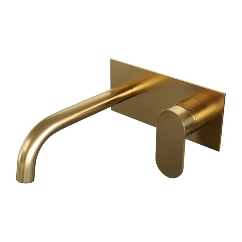 Gold Edition inbouw wastafelmengkraan met gebogen uitloop en afdekplaat, model C1 (goud geborsteld) Flitsaanbieding