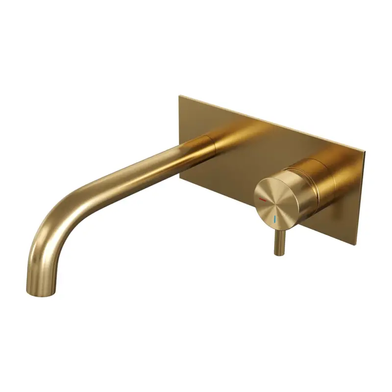 Gratis Retour Gold Edition inbouw wastafelmengkraan met gebogen uitloop, model B1 goud geborsteld PVD en afdekplaat