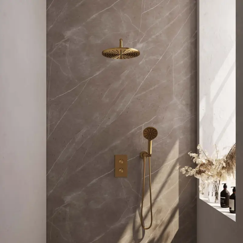 Gold Edition Thermostatische Inbouw Regendouche Set 34 met 30cm Douchekop | Goud Geborsteld PVD Gereduceerde Prijs