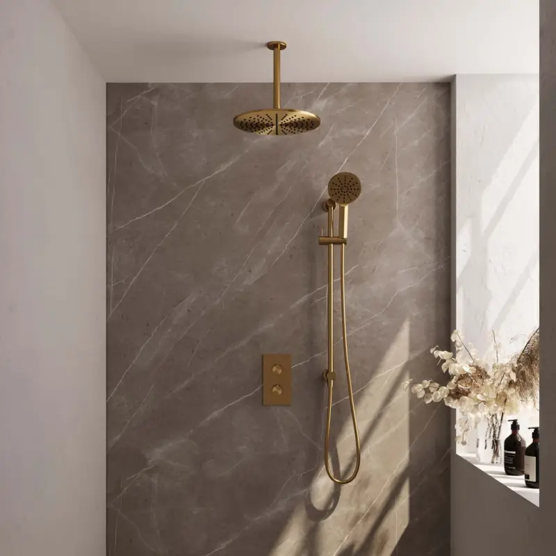 Goedkoop Gold Edition thermostatische inbouw regendouche 3-weg omstelling SET 48 met 30 cm douchekop en plafondarm, handdouche en glijstang