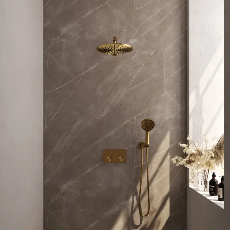 Korting Gold Edition thermostatische inbouw regendouche set met drukknoppen en handdouche