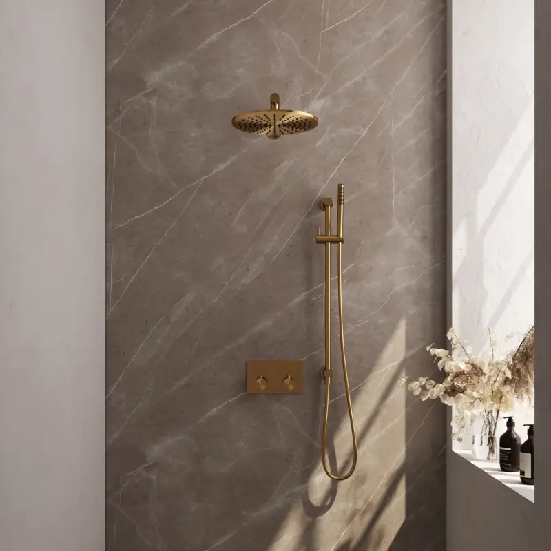 Shop Nu Gold Edition thermostatische inbouw regendouche SET 62 met drukknoppen en gouden afwerking