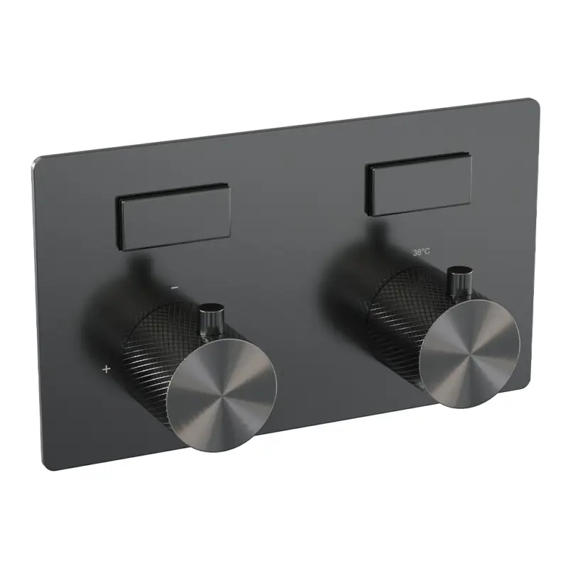 Superprijs BRAUER Gunmetal Carving 2-weg inbouwthermostaat met drukknoppen met in- en afbouwdelen gunmetal geborsteld PVD
