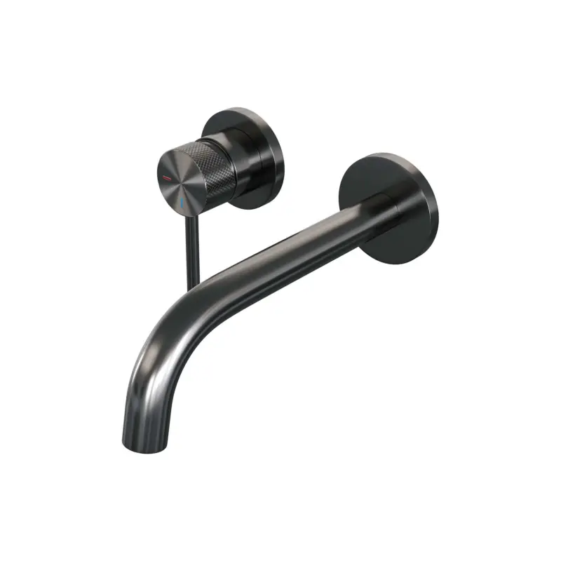 Gunmetal Carving inbouw wastafelmengkraan, gebogen uitloop, rozetten A2 gunmetal geborsteld PVD Hete Deal