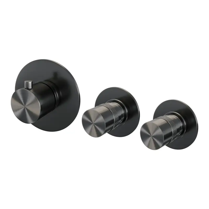 2 stopkranen en inbouwthermostaat gunmetal geborsteld PVD, inclusief in- en afbouwdelen Aanbieding