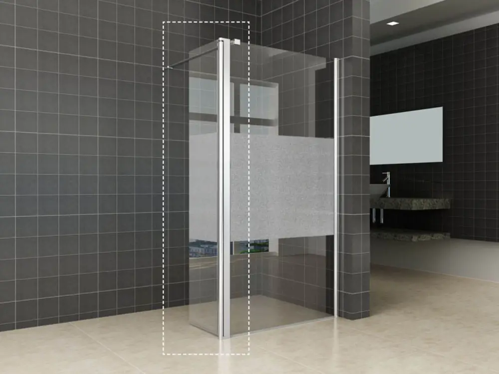 Hoge Kwaliteit Comfort zijwand draaibaar rechts 350 x 2000 x 10 mm nano helder glas met melkglas middenband/chroom