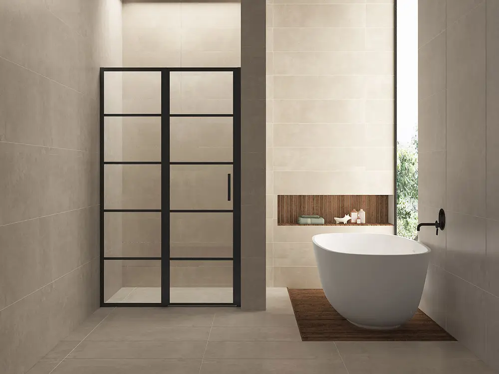 Horizon nisdeur met vast deel en raster 1000 x 2000 x 8mm nano helder glas/mat zwart Bestseller