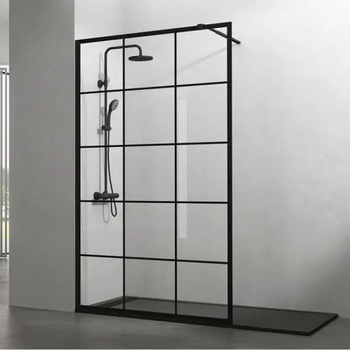 Dagaanbieding Vaste douchewand Vintage 90x195cm Transparantglas mat zwart raster