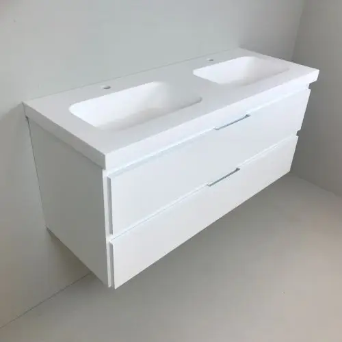 Must-Have Dubbel badmeubel Blanco 120cm, wit mat met 5cm dik composiet wastafel