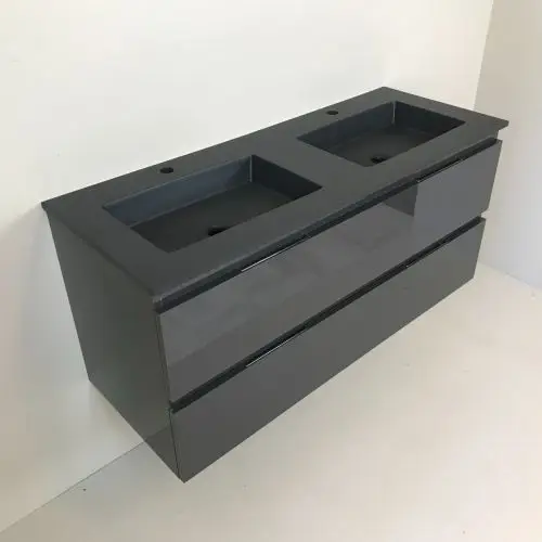 Beperkte Voorraad Dubbel badmeubel Kubic 120cm antraciet hoogglans met composiet wastafel antraciet