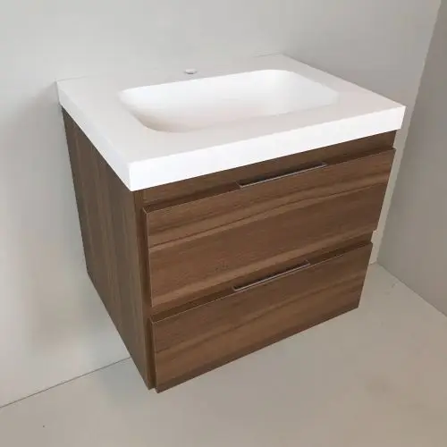 Badmeubel Nogal 60cm, noten 'look' met 5 cm composiet wastafel Lage Prijs