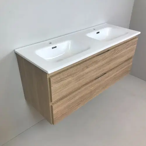 Dubbel badmeubel Roble 120cm, eiken 'look' met keramische wastafel Korting