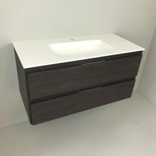 Must-Have Badmeubel Wengé 100cm, wengé 'look' met Solid Surface wastafel