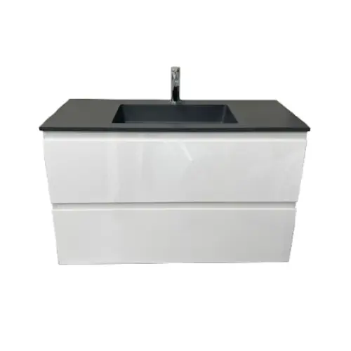 Beperkte Voorraad Badmeubel Ithaca 90cm wit hoogglans met composiet wastafel antraciet
